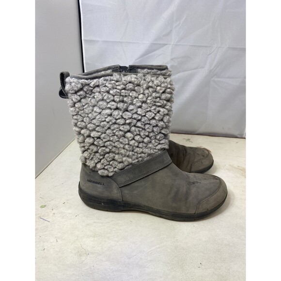 MERRELL Encore Kassie Tall Wool Fashion Boot Size 7 Castlerock Gray Side Zip - Picture 2 of 12